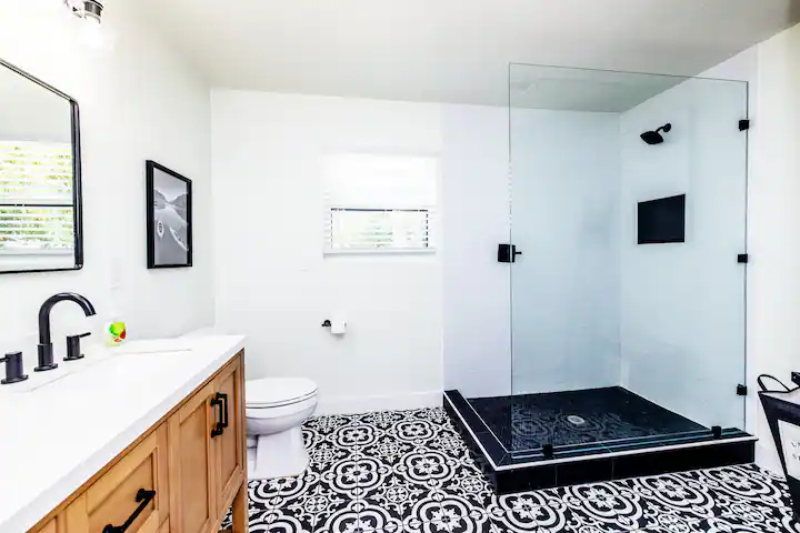Sandy Shores Oasis bathroom with large walk-in shower